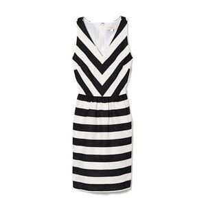 LOFT Black and White Striped Flare Sleeveless mini Dress A line v neck 0